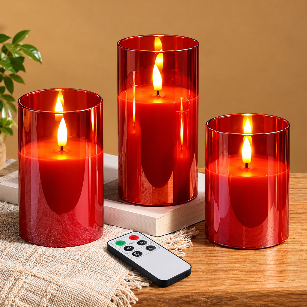 Flameless Pillar Candles with Remote – Set of 3