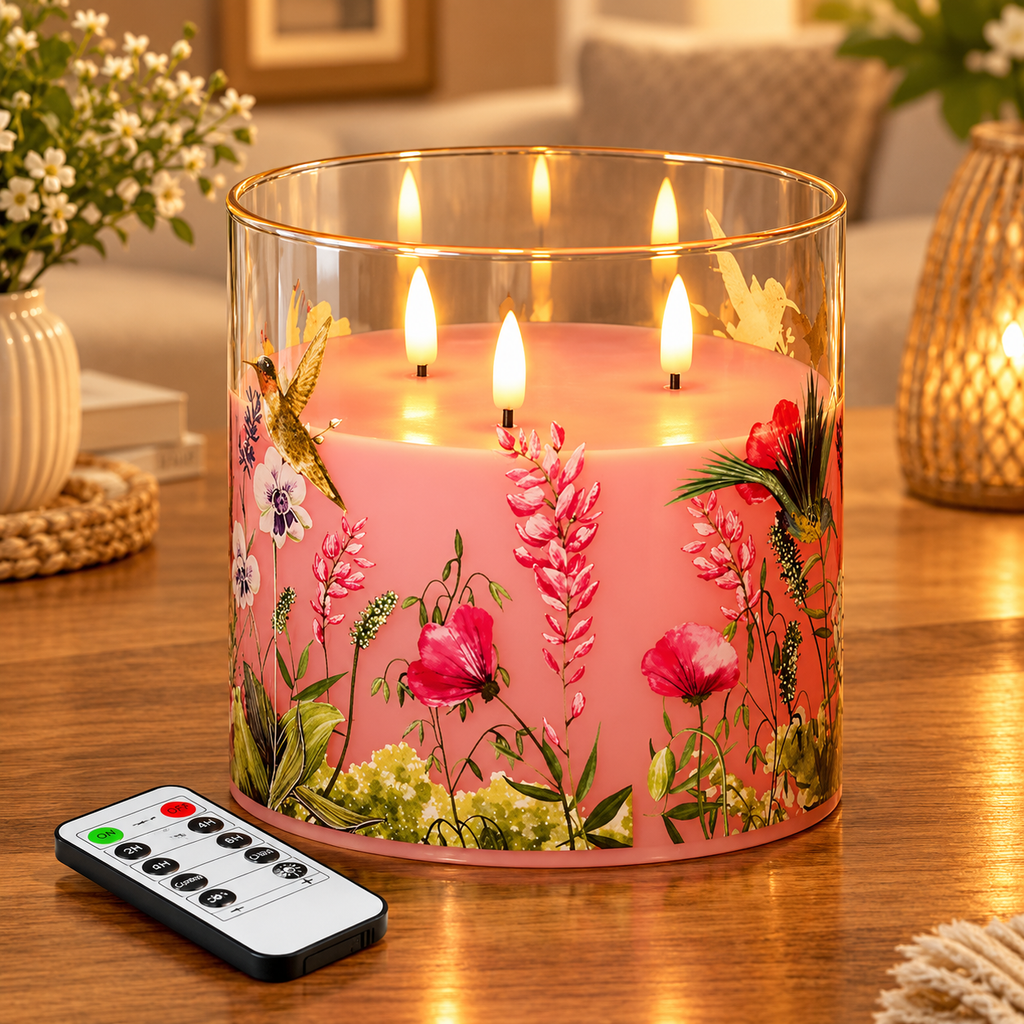 3 Wick Gold Glass Flameless Pillar Candle with Remote