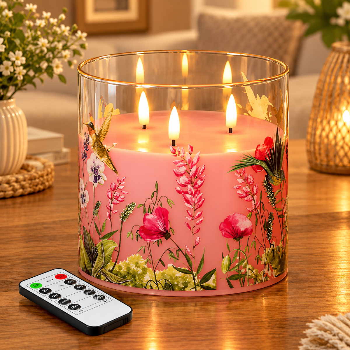 3 Wick Gold Glass Flameless Pillar Candle with Remote