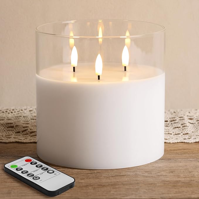 3 Wick Gold Glass Flameless Pillar Candle with Remote