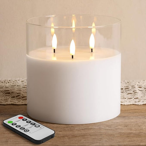 3 Wick Gold Glass Flameless Pillar Candle with Remote
