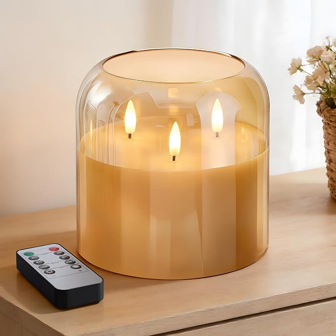 3 Wick Flameless Candle with Remote – Gray Glass LED