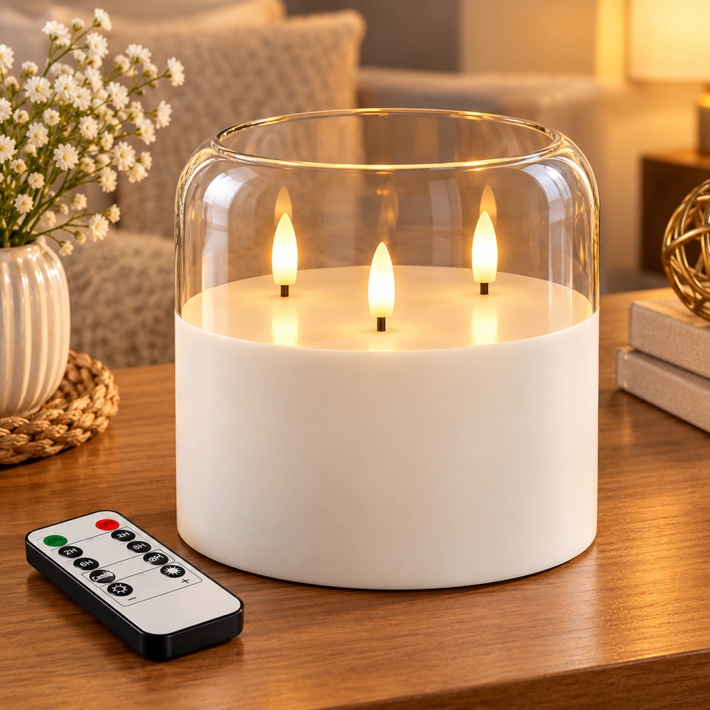 3 Wick Flameless Candle with Remote – Gray Glass LED