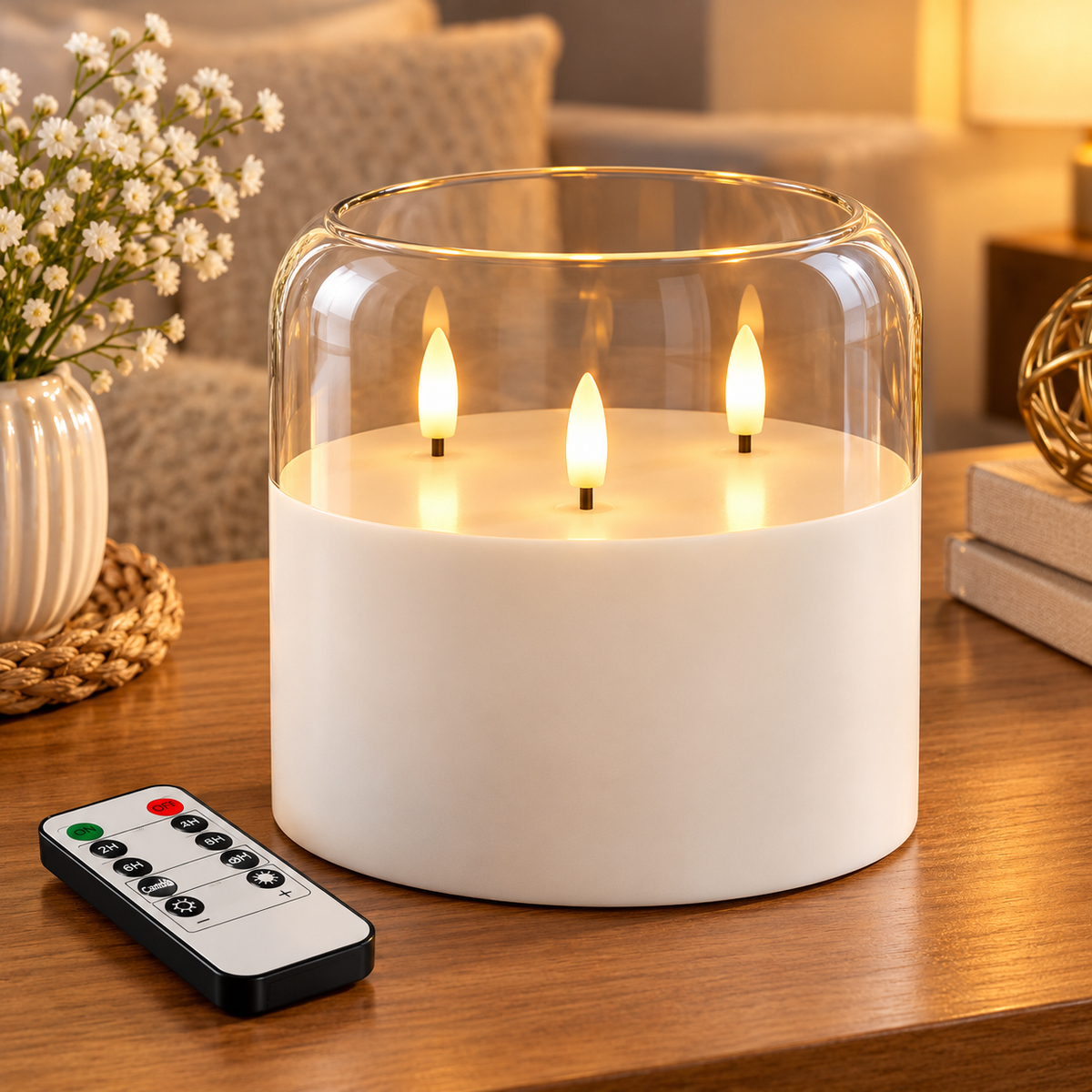 3 Wick Flameless Candle with Remote – Gray Glass LED