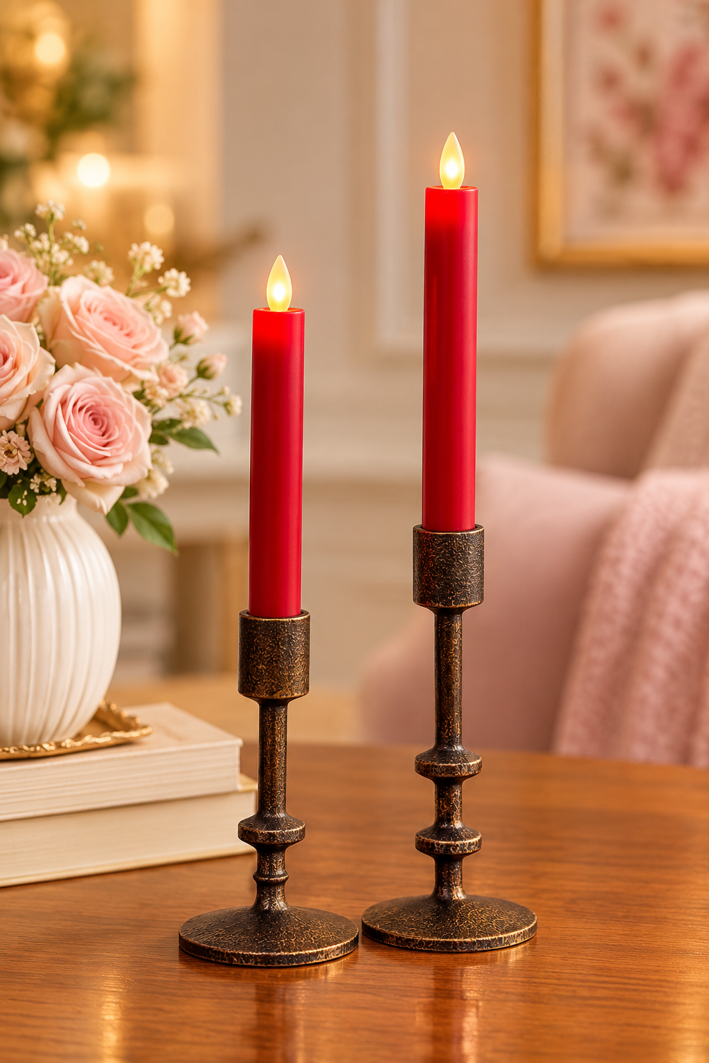 Red Flameless Taper Candles 6.75 Inch – Set of 2