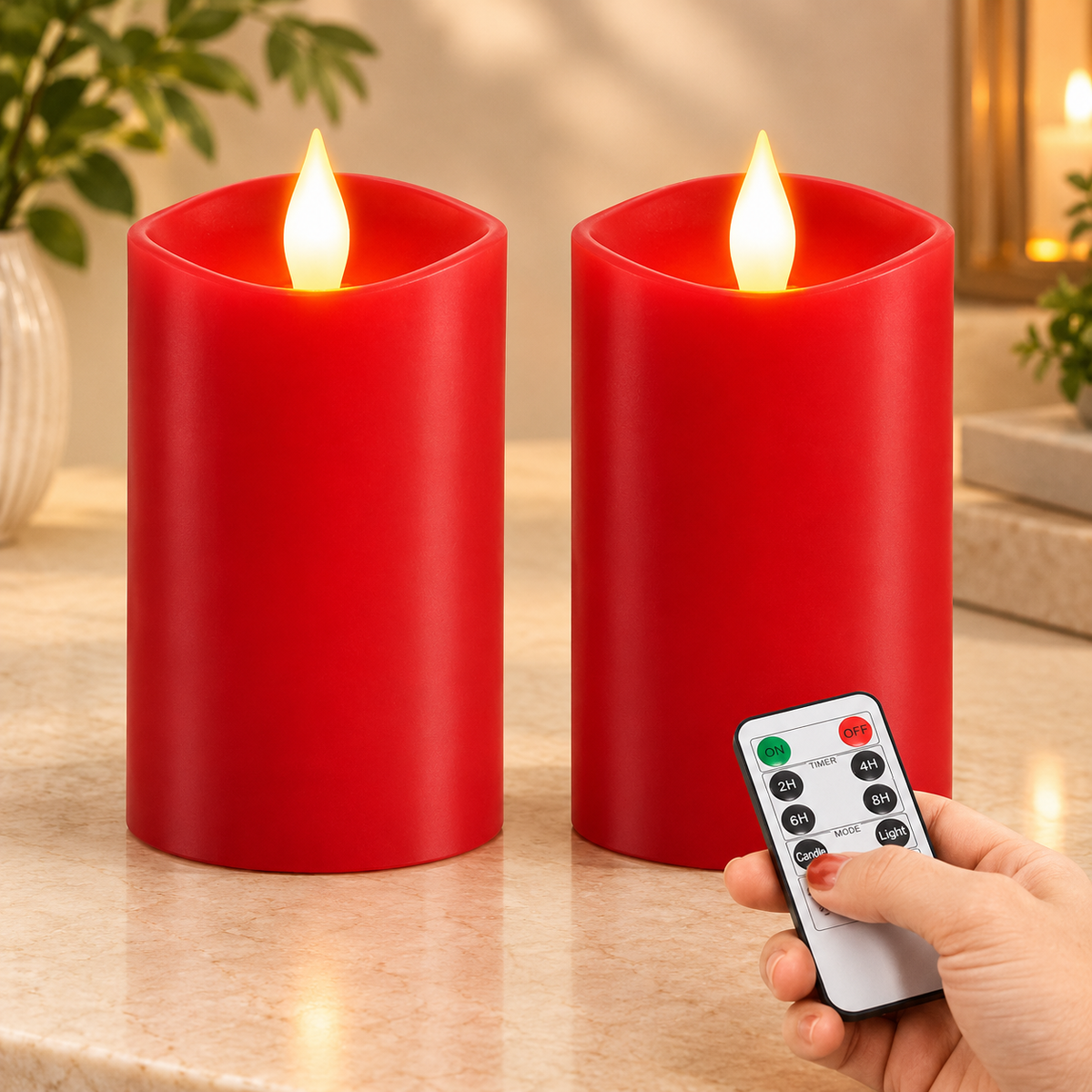 2PCS Flameless Candles with Remote Control, 3 x 5 Inch