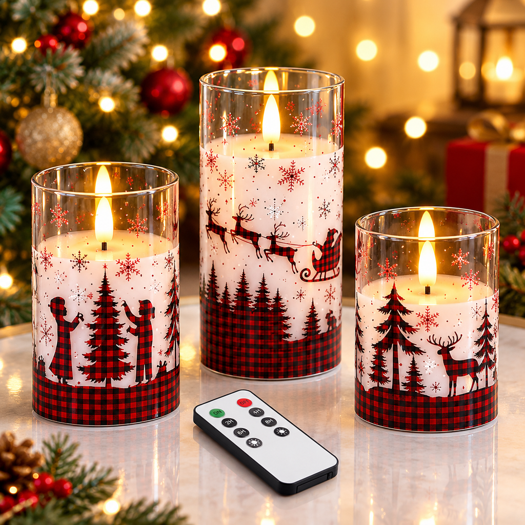 Flameless Pillar Candles with Remote – Set of 3