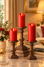 Flameless LED Moving Flame Pillar Candles – Set of 3