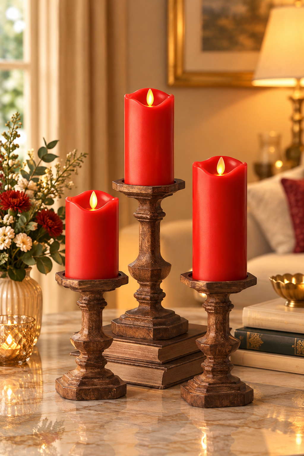 Flameless LED Moving Flame Pillar Candles – Set of 3